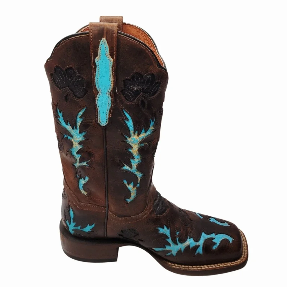 Dan Post Women's Brown‎ Turquoise Western Cowboy Boots Size 6.5M New Leather - Picture 6 of 13
